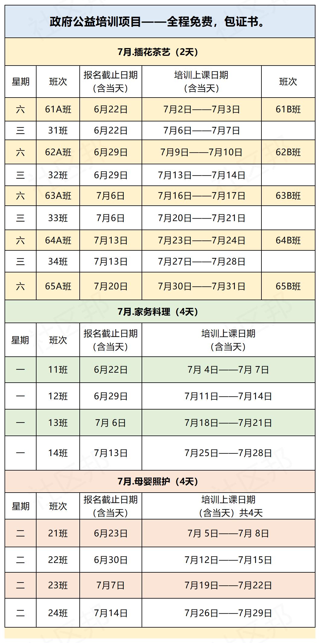 2022年公益培訓(xùn)排課表